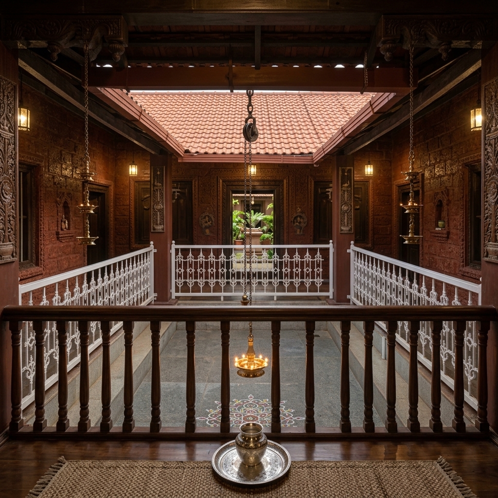Traditional courtyard with brass lamp: the heart of the dining experience
